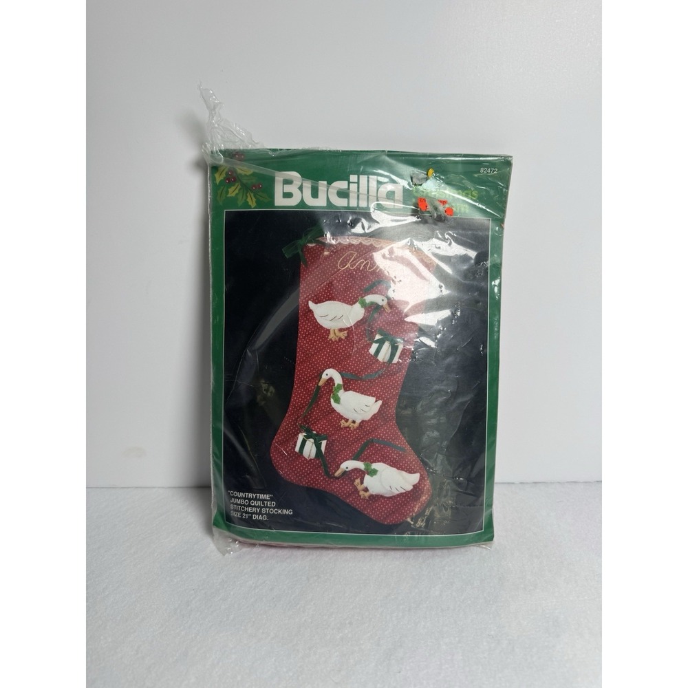 NOS: Bucilla "Country Time" quilted 21" stitchery Christmas ducks stocking kit